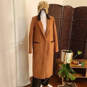 Odd Closet Women's Long Camel Brown Overcoat Preppy New York Style